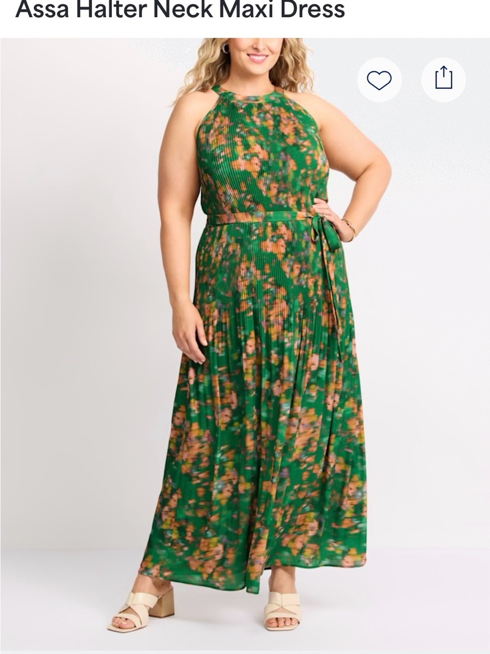 Assa Floral Halter Maxi Dress in Green
